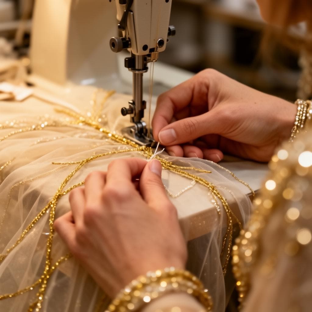 The founder at work in The Mariot Couture atelier